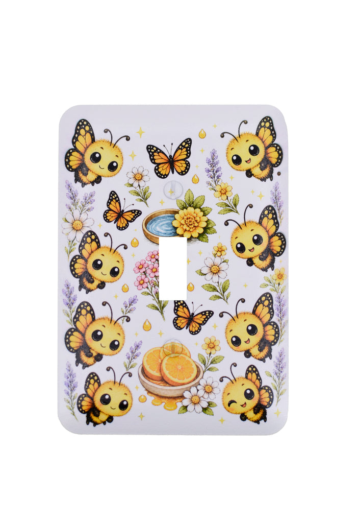 Cute Insect Bee and Butterfly Wall Plate Covers – Maxi Size 5" x 3.5" Toggle, Rocker, Printed Rocker – Cute & Playful Home Decor, Decorative Wallplates