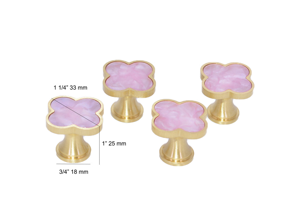 Pink Mauve Clover with Brass Base Cabinet and Drawer Knob (4 Pack), Pu –  Designs Ablaze