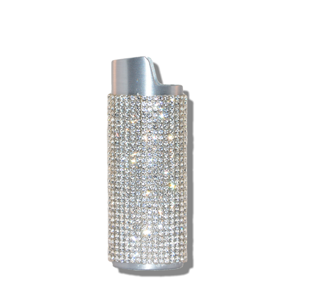 Silver Bling Lighter Case Cover Sleeve with Crystal Rhinestones LS2