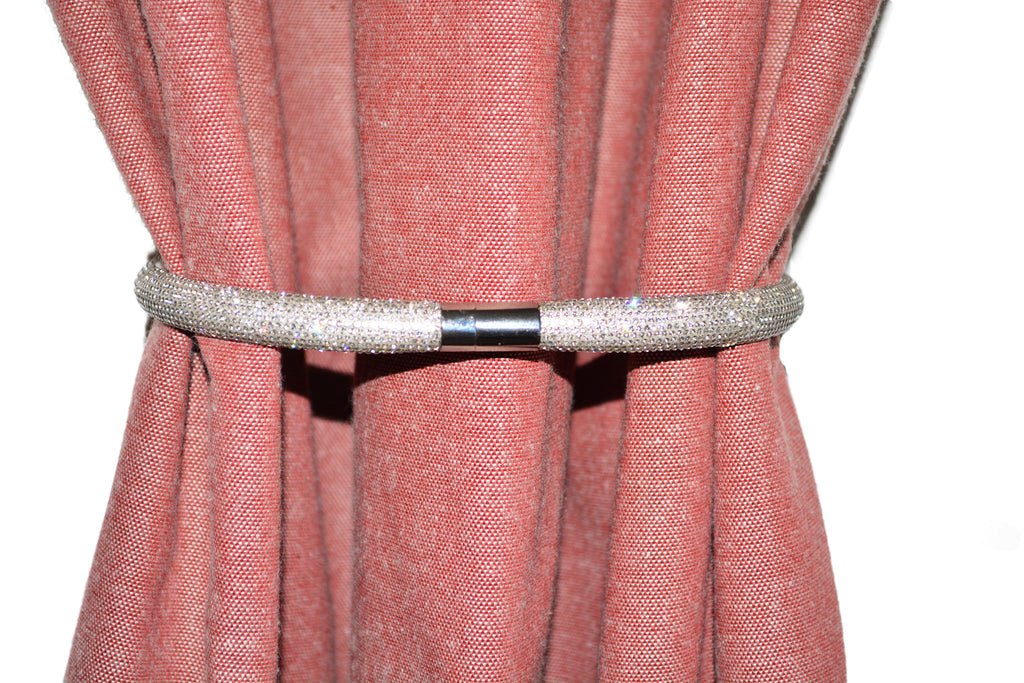 Set of 2 Decorative Glam Bling Crystal Curtain Tiebacks / Curtain Holdback with Strong Magnetic Clasps.