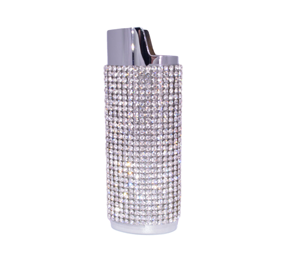 Mirrored Silver Lighter Cover Sleeve with Crystal Rhinestones LS51