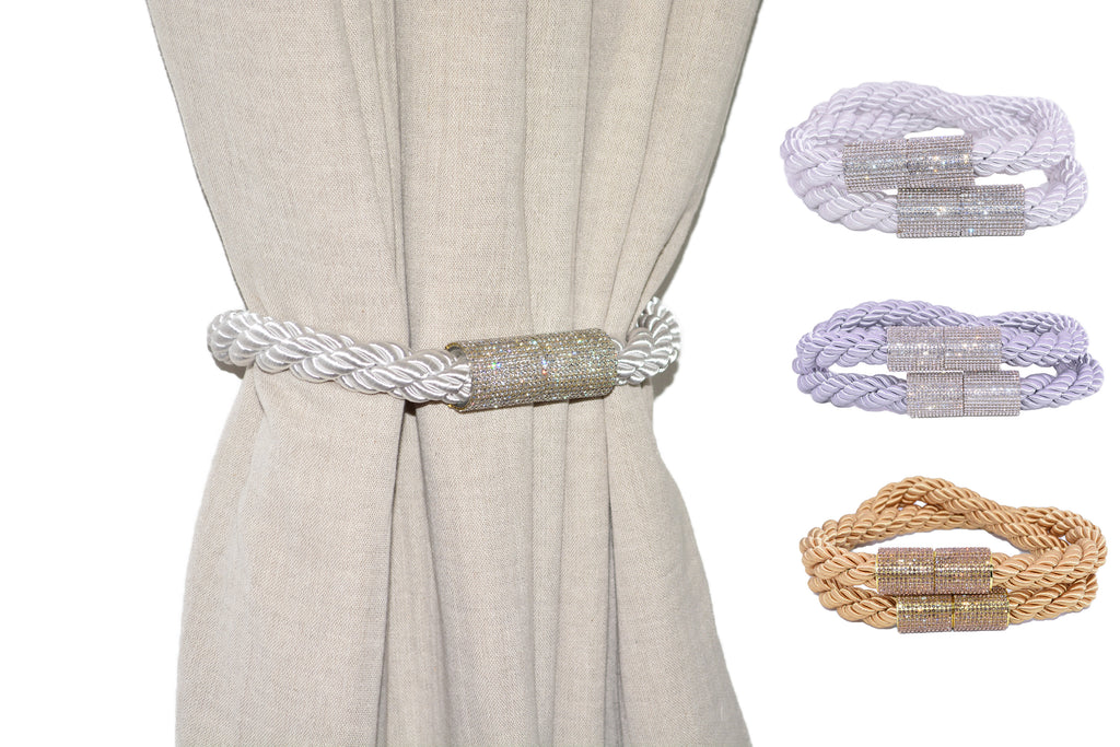 Decorative Glam Bling Crystal Rhinestone Curtain Tiebacks / Curtain Holdback with Strong Magnetic Clasps. (Set of 2)